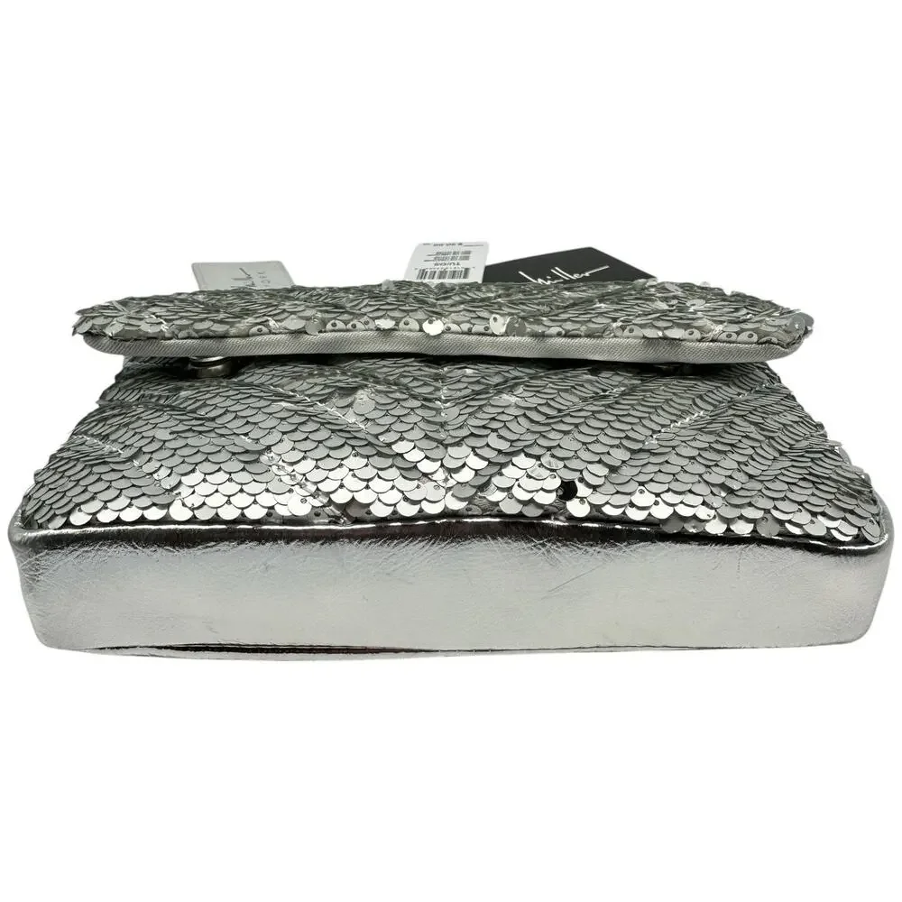Nicole Miller Sequin Chevron Quilted Shoulder‎ Bag Chain Crossbody Purse Puffy